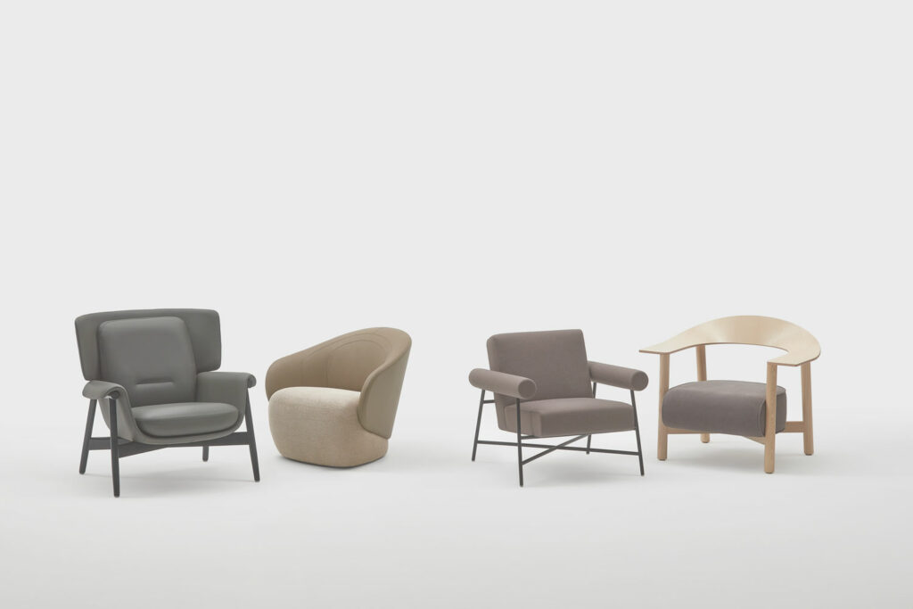 four chairs by Keilhauer in neutral tones