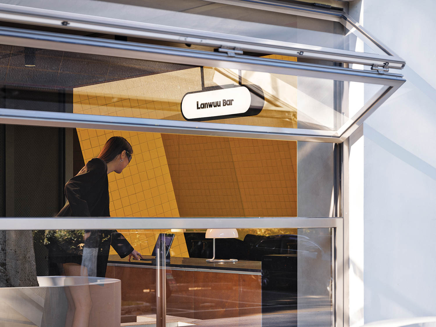 coffee bar seen through a large bifold window