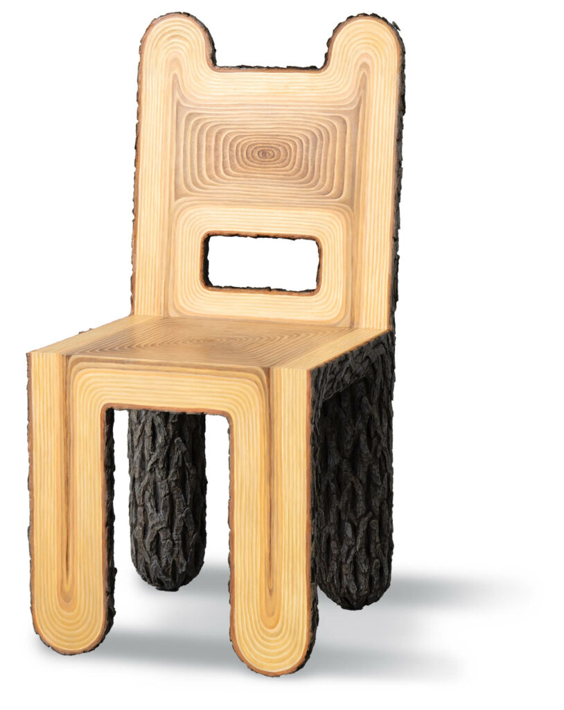 chair made of completely wood, keeping the barklike texture