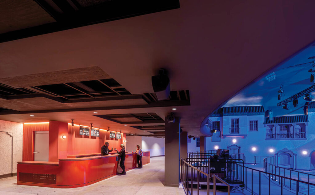 bright orange ground-floor bar facing the auditorium