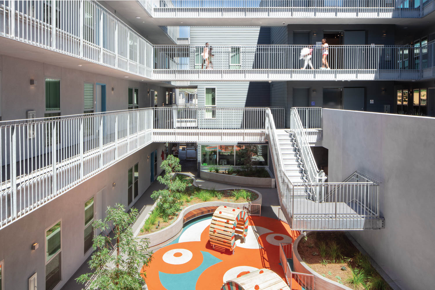 center of rental complex with view of play structure below