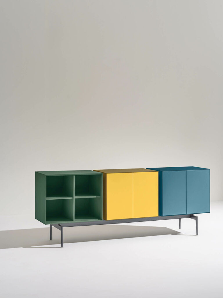 cabinet with green, yellow and blue sections