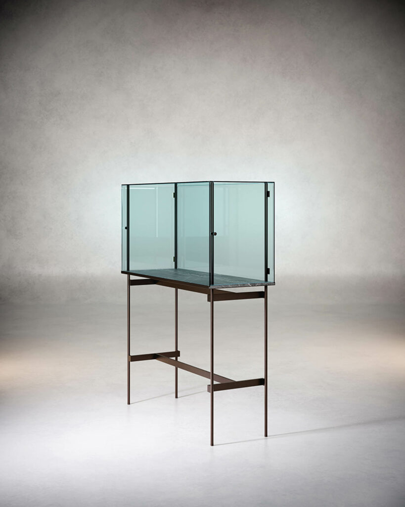 glass display cabinet with marble bottom